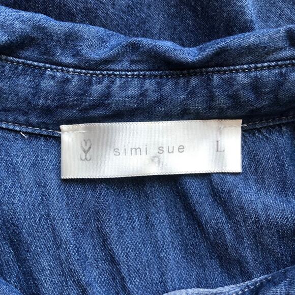 Simi Sue Blue Button Down Shirt Chambray 3/4 Sleeve Top Women's Size Large - Picture 6 of 8